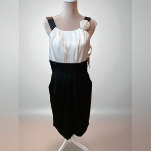 NW Collections Black Cream Satin Cocktail Clubbing Dress Womans Size 10 Formal